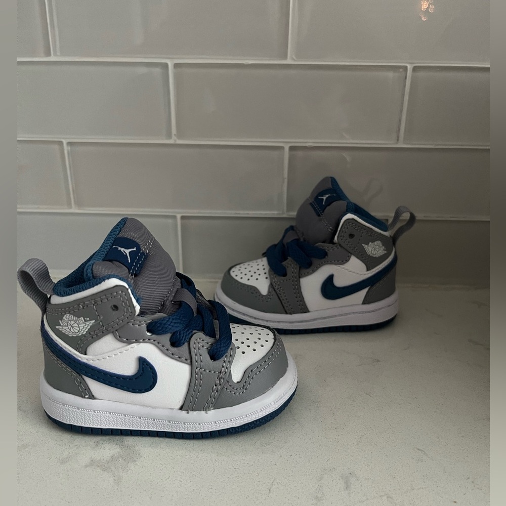 Nike Jordan 1 high top infant blue and grey, size 2